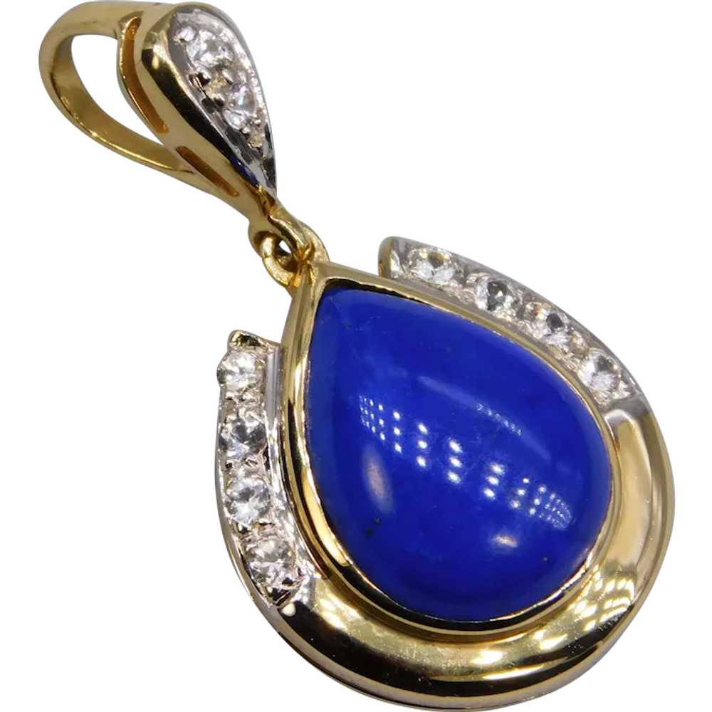 Vintage 14K Yellow White Gold Lapis Lazuli Diamon… - image 1