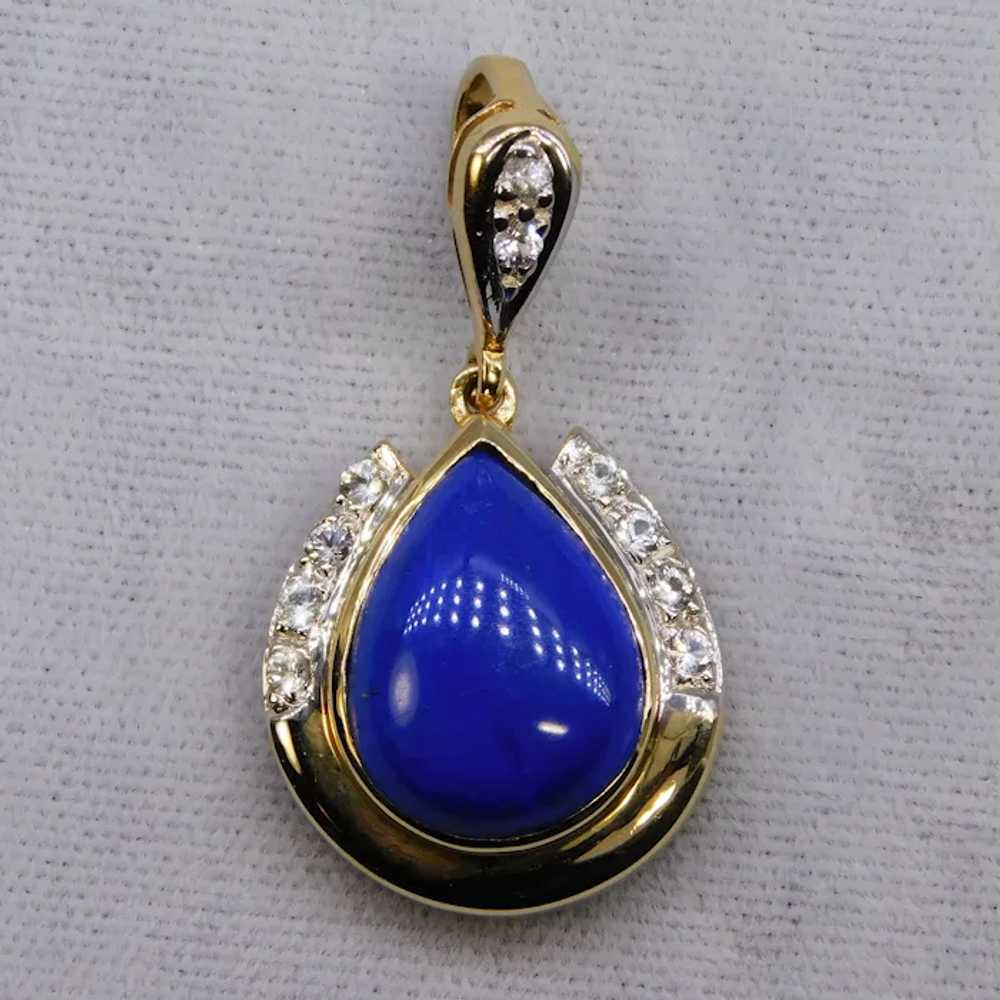 Vintage 14K Yellow White Gold Lapis Lazuli Diamon… - image 2