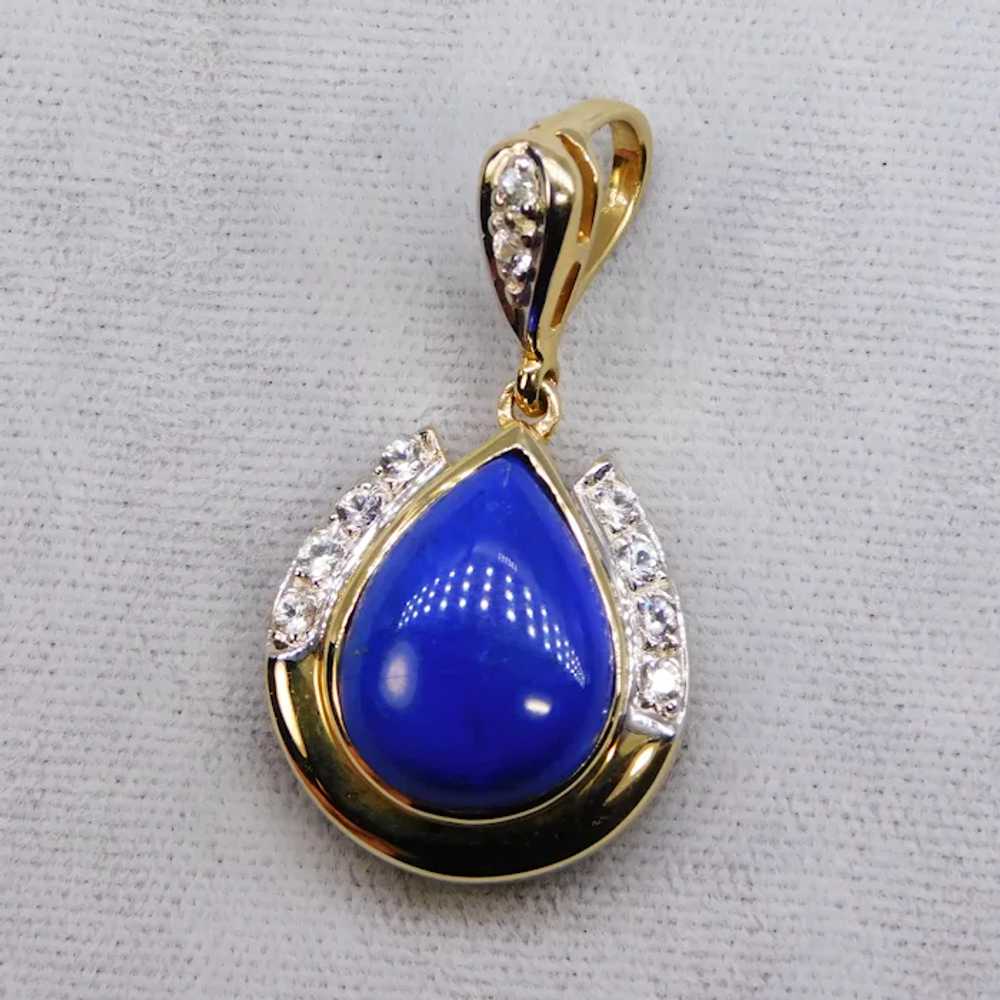 Vintage 14K Yellow White Gold Lapis Lazuli Diamon… - image 3