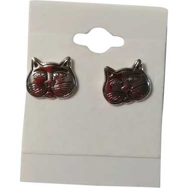 Laurel Burch Earrings Silver-tone Kitty Cat Heads… - image 1