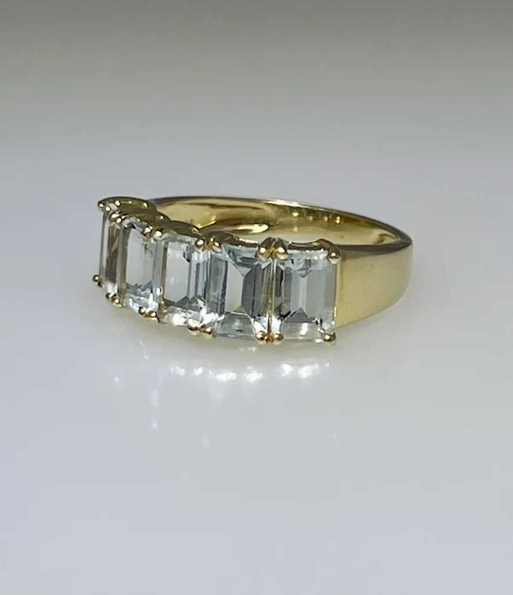 Vintage 14kt gold ring with five synthetic Aquama… - image 2