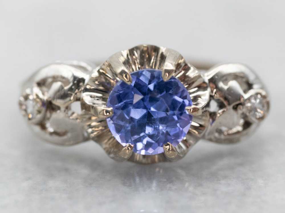 Cornflower Blue Sapphire Engagement Ring with Dia… - image 1
