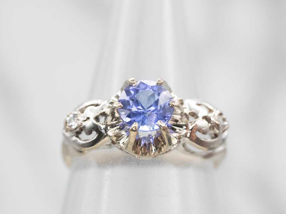 Cornflower Blue Sapphire Engagement Ring with Dia… - image 4