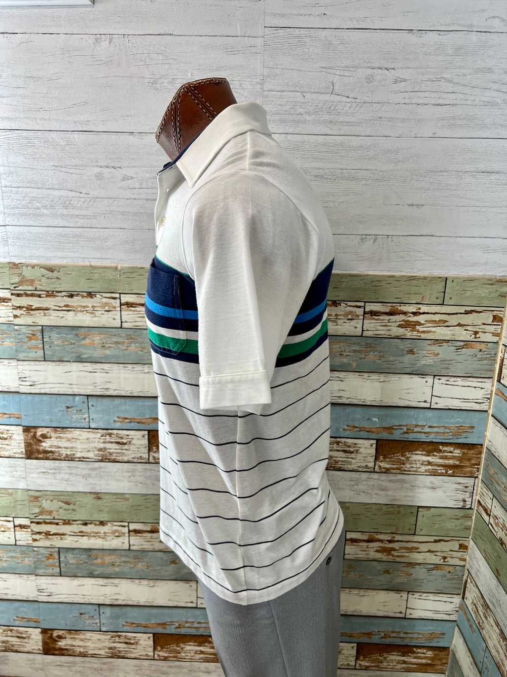 80’s Off White Blue Stripes Pattern Polo Shirt By… - image 5