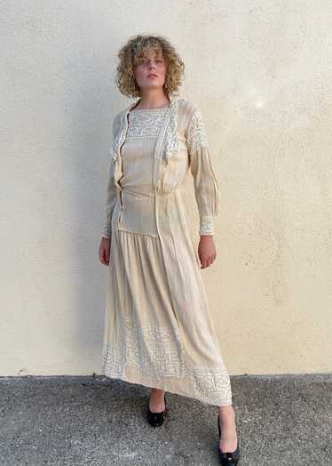Victorian Crepe Raw Silk Dress - image 1