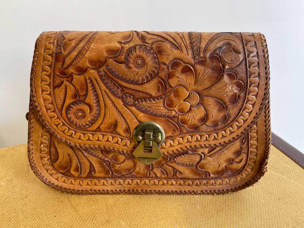 Vintage Tooled Leather Handbag - image 1