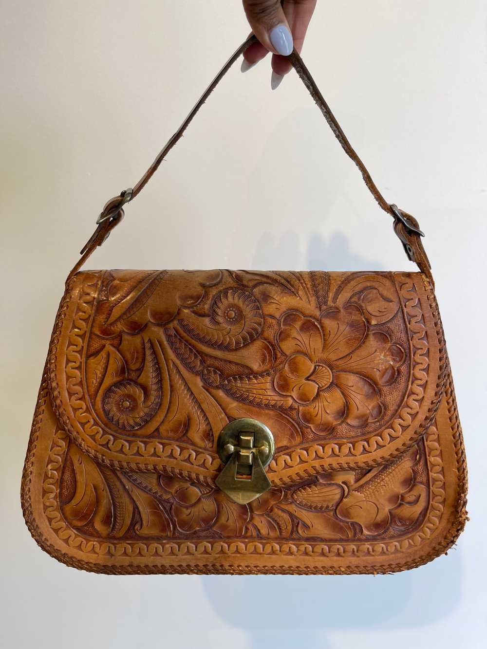 Vintage Tooled Leather Handbag - image 6