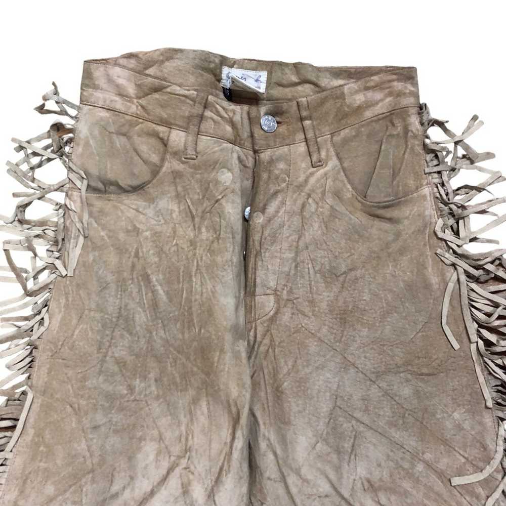 Agnes B. Vintage agnes b leather fringe pants mad… - image 3