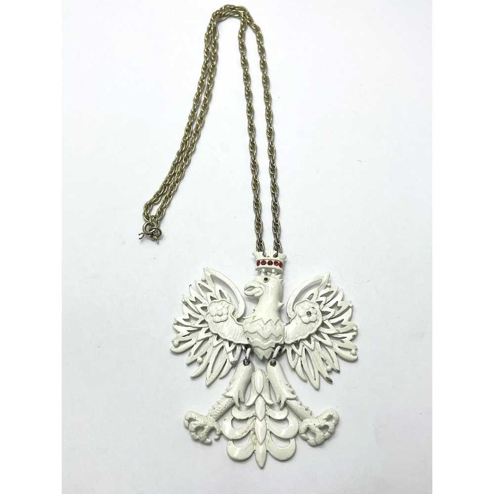 Vintage Vintage White Enamel Eagle Pendant Neckla… - image 1