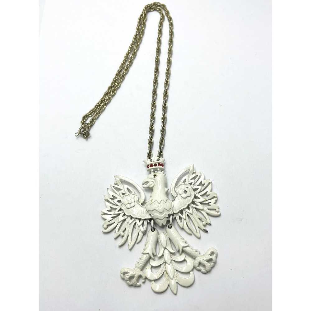 Vintage Vintage White Enamel Eagle Pendant Neckla… - image 3
