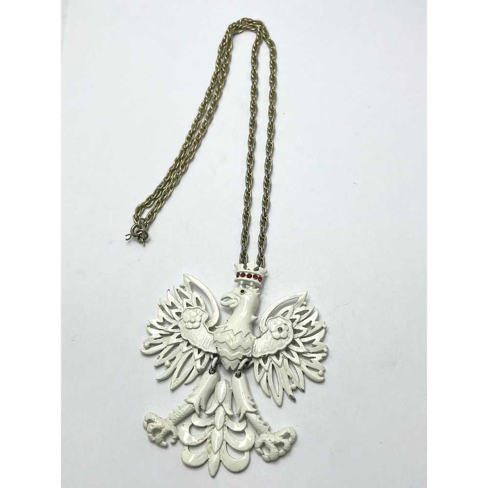 Vintage Vintage White Enamel Eagle Pendant Neckla… - image 4
