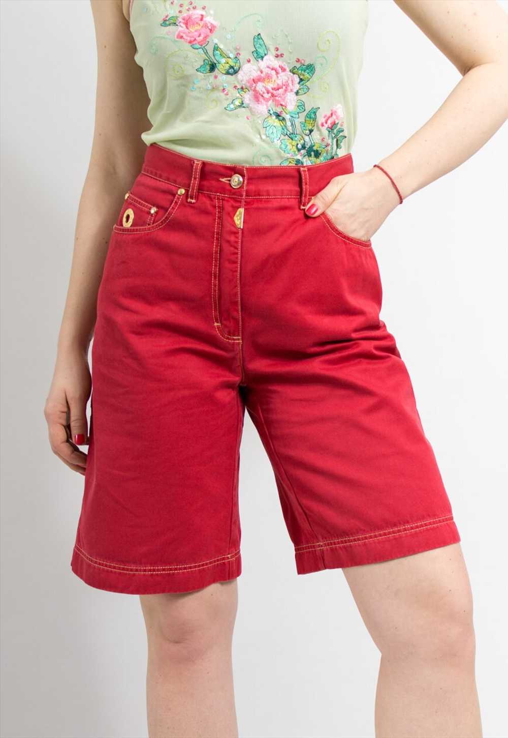 Vintage 80's denim shorts in red golden spikes hi… - image 1