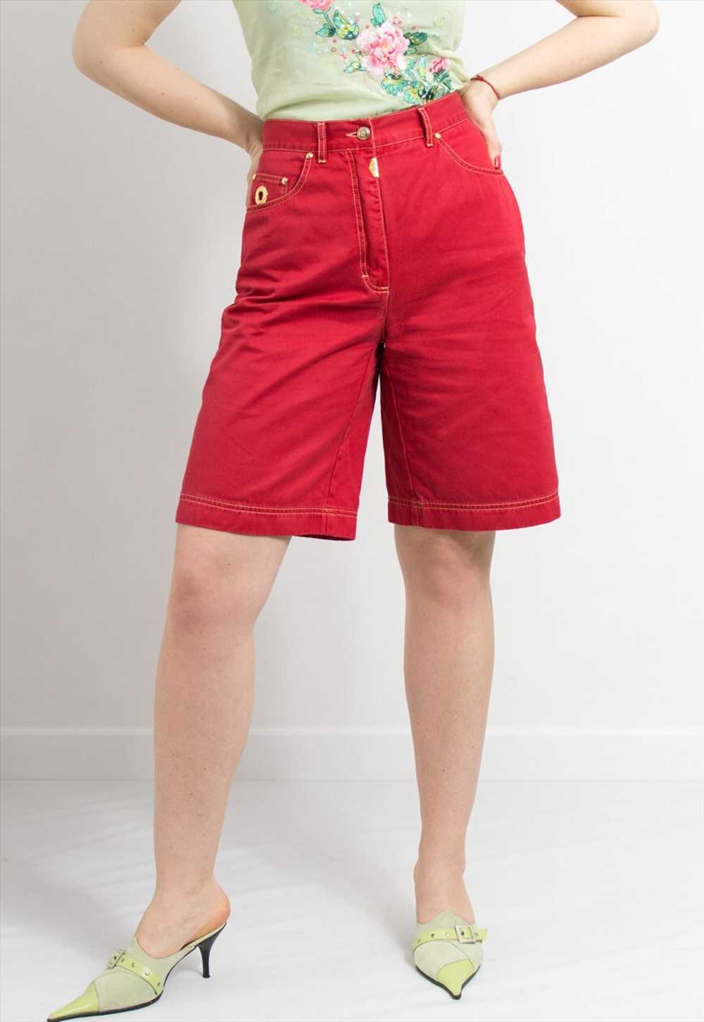 Vintage 80's denim shorts in red golden spikes hi… - image 2