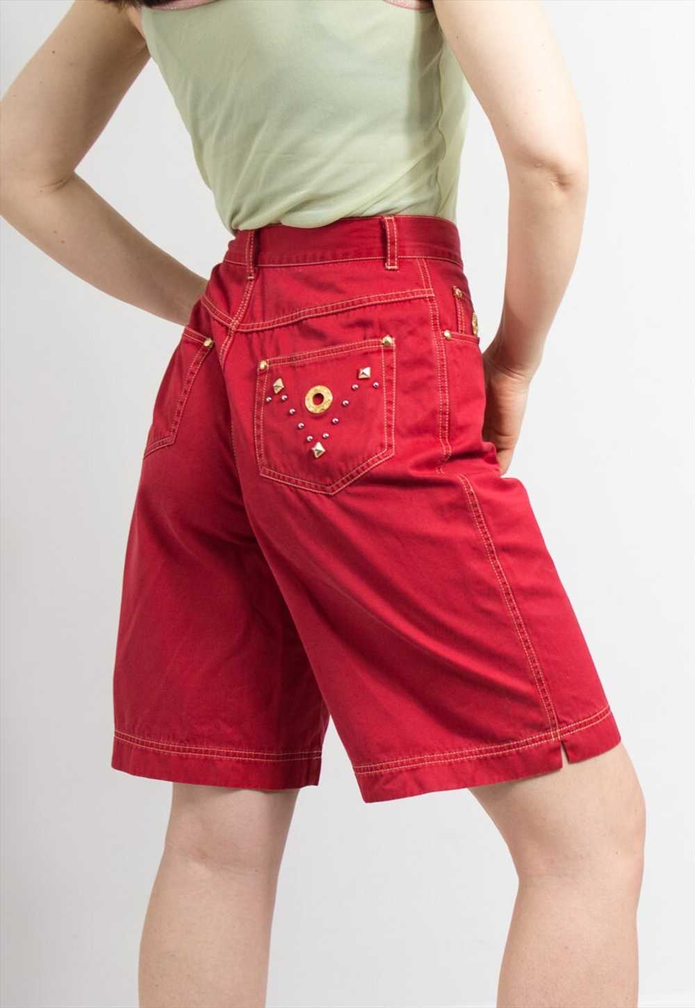 Vintage 80's denim shorts in red golden spikes hi… - image 3