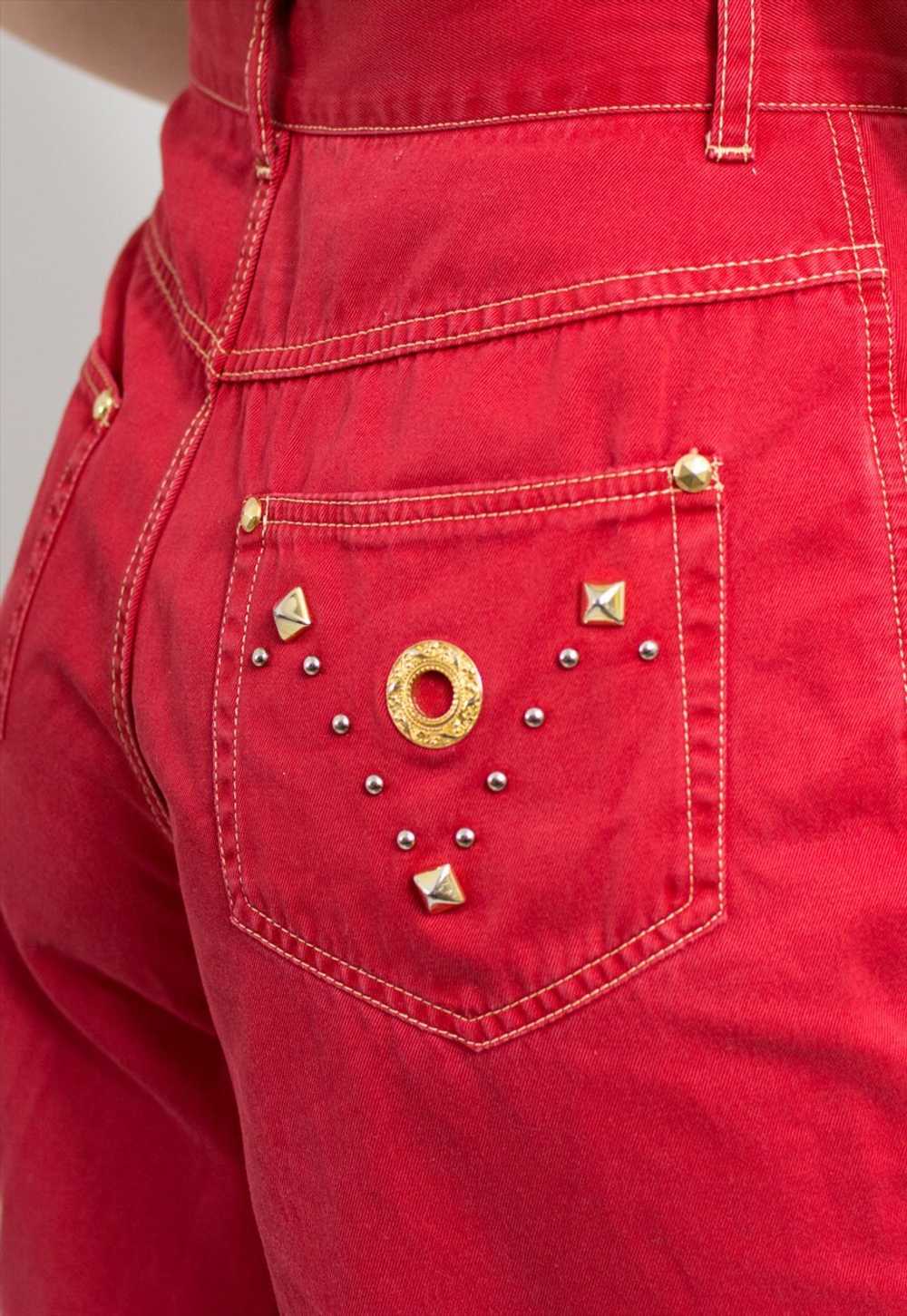 Vintage 80's denim shorts in red golden spikes hi… - image 4