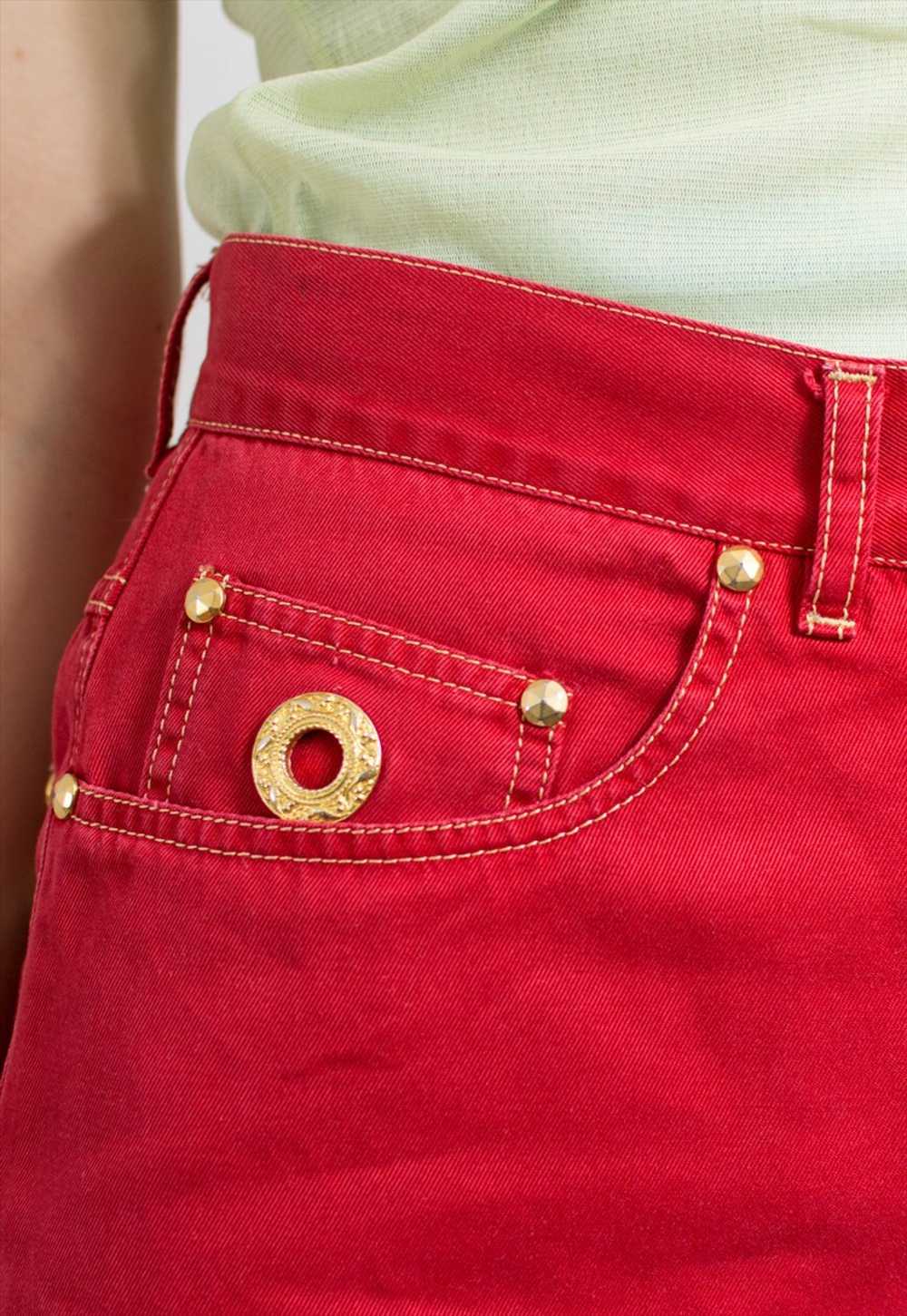 Vintage 80's denim shorts in red golden spikes hi… - image 5