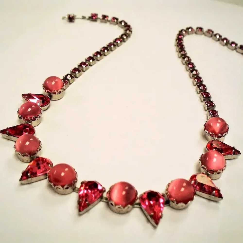 Vintage Pink Moonglow Rhinestone Necklace - image 3