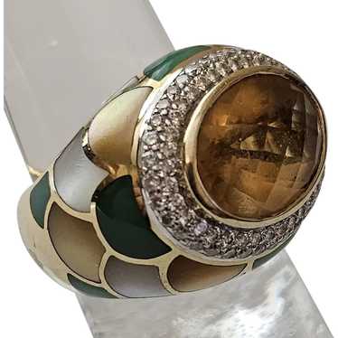 Asch-Grossbardt Mosaic Inlay Gemstone 14K Ring