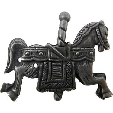 Pewter Merry-Go-Round Carousel Horse Brooch