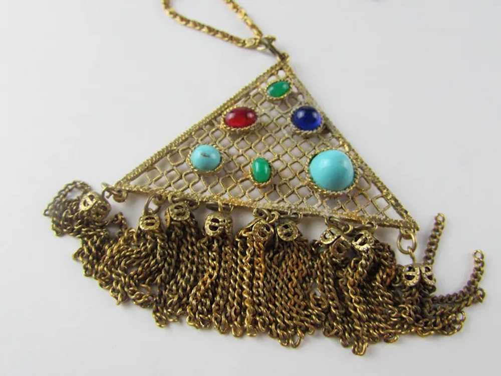 Vintage Gold Tone Necklace With Large Pendant Wit… - image 12