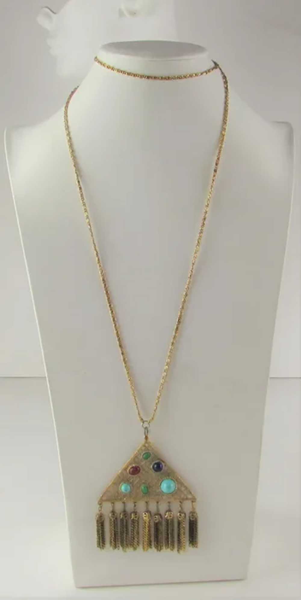 Vintage Gold Tone Necklace With Large Pendant Wit… - image 2