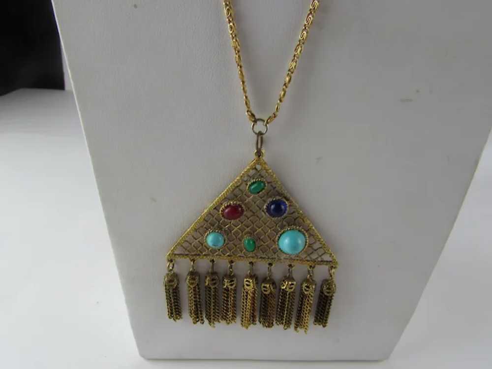 Vintage Gold Tone Necklace With Large Pendant Wit… - image 3