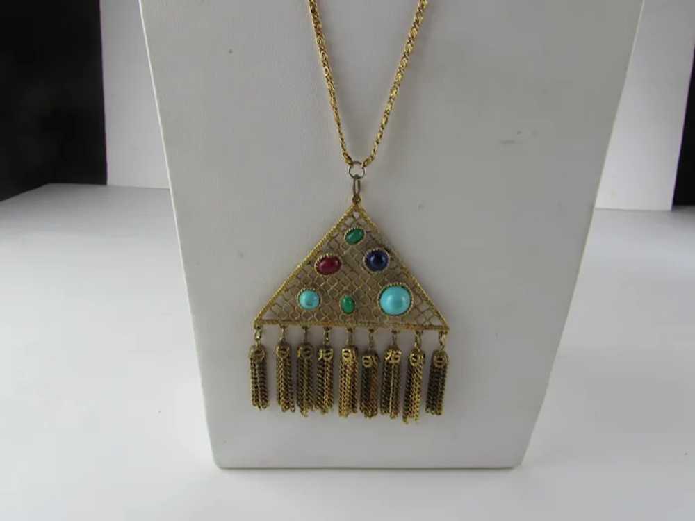 Vintage Gold Tone Necklace With Large Pendant Wit… - image 5