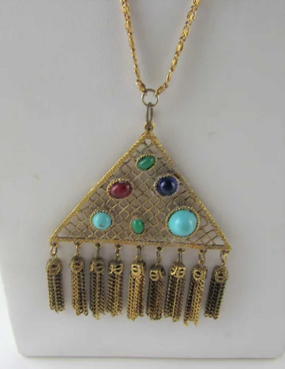 Vintage Gold Tone Necklace With Large Pendant Wit… - image 7
