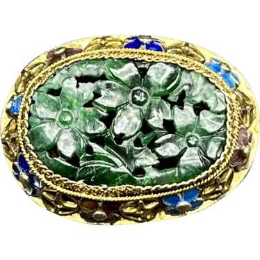 Sterling Silver Gold Gilt Chinese Export Jade Bro… - image 1