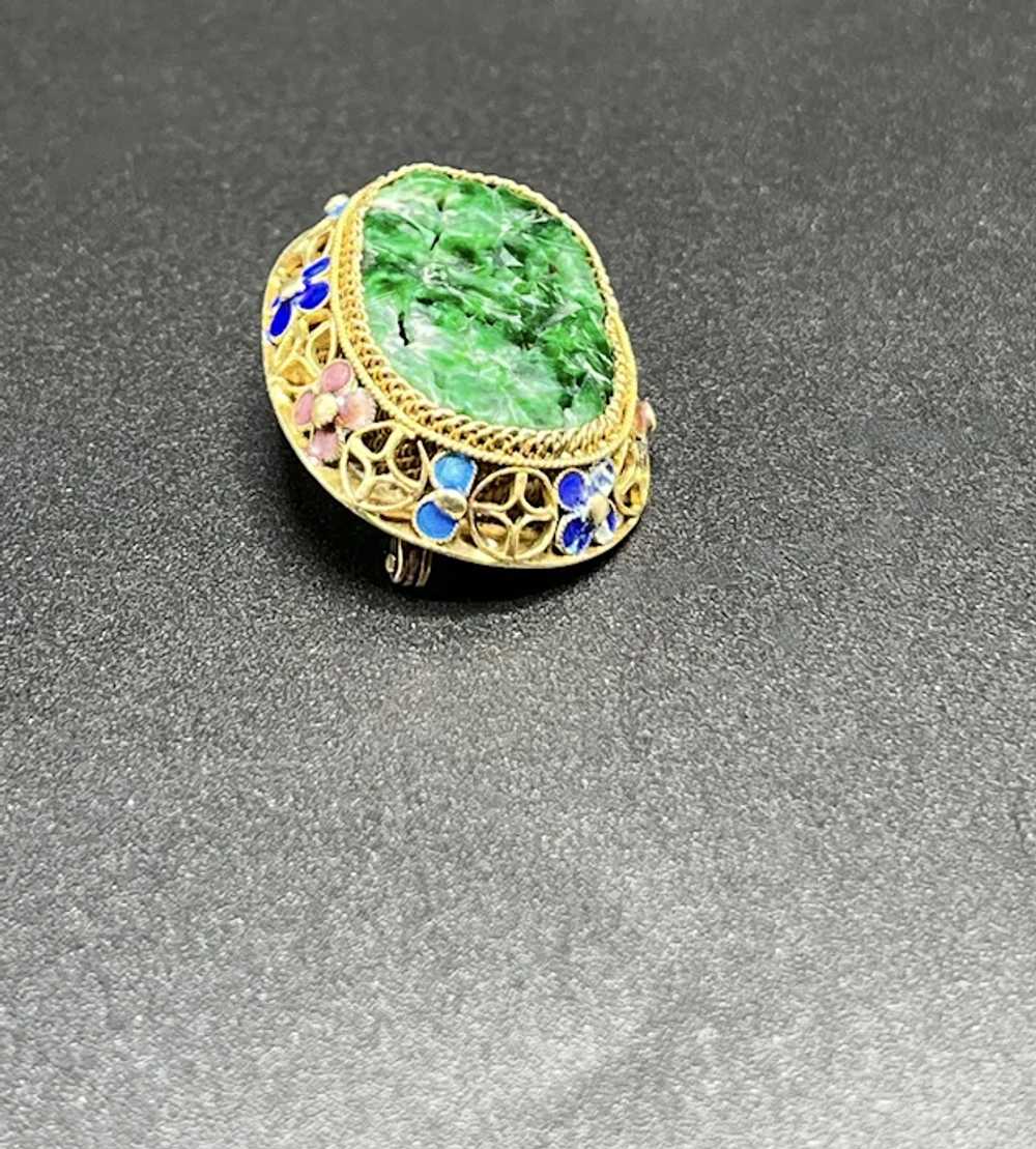 Sterling Silver Gold Gilt Chinese Export Jade Bro… - image 2