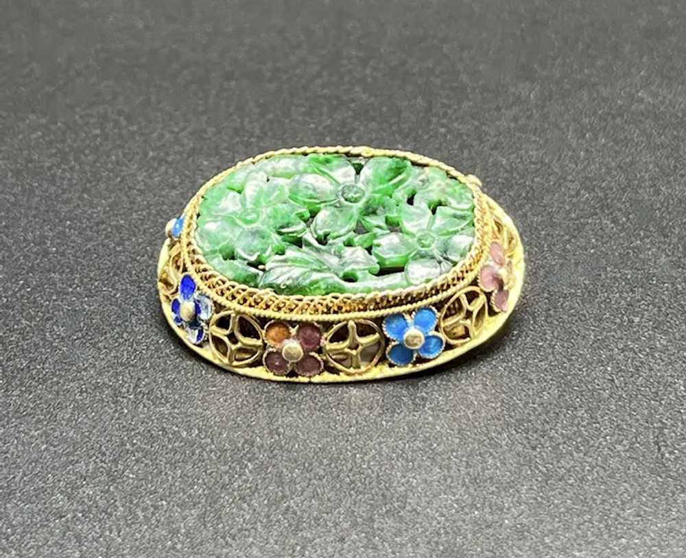 Sterling Silver Gold Gilt Chinese Export Jade Bro… - image 3
