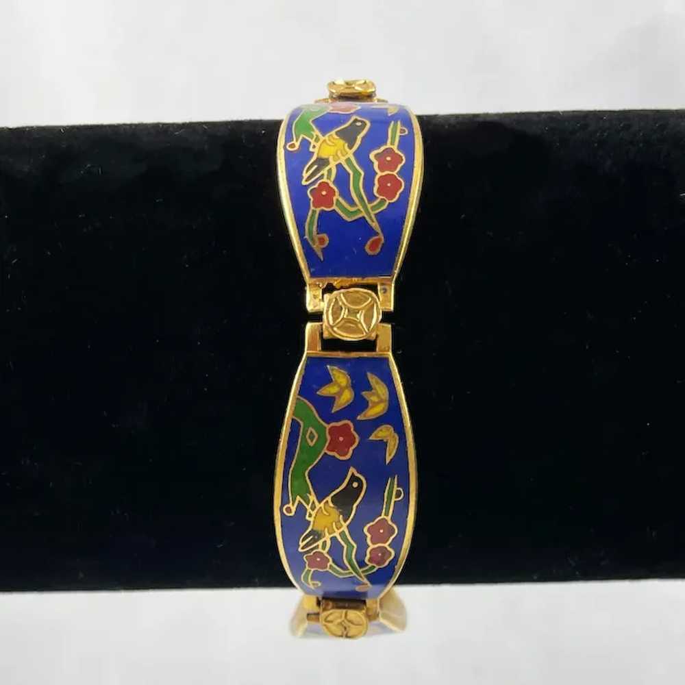 Cloisonne Blue Bird Enamel Bracelet Chinese - image 2