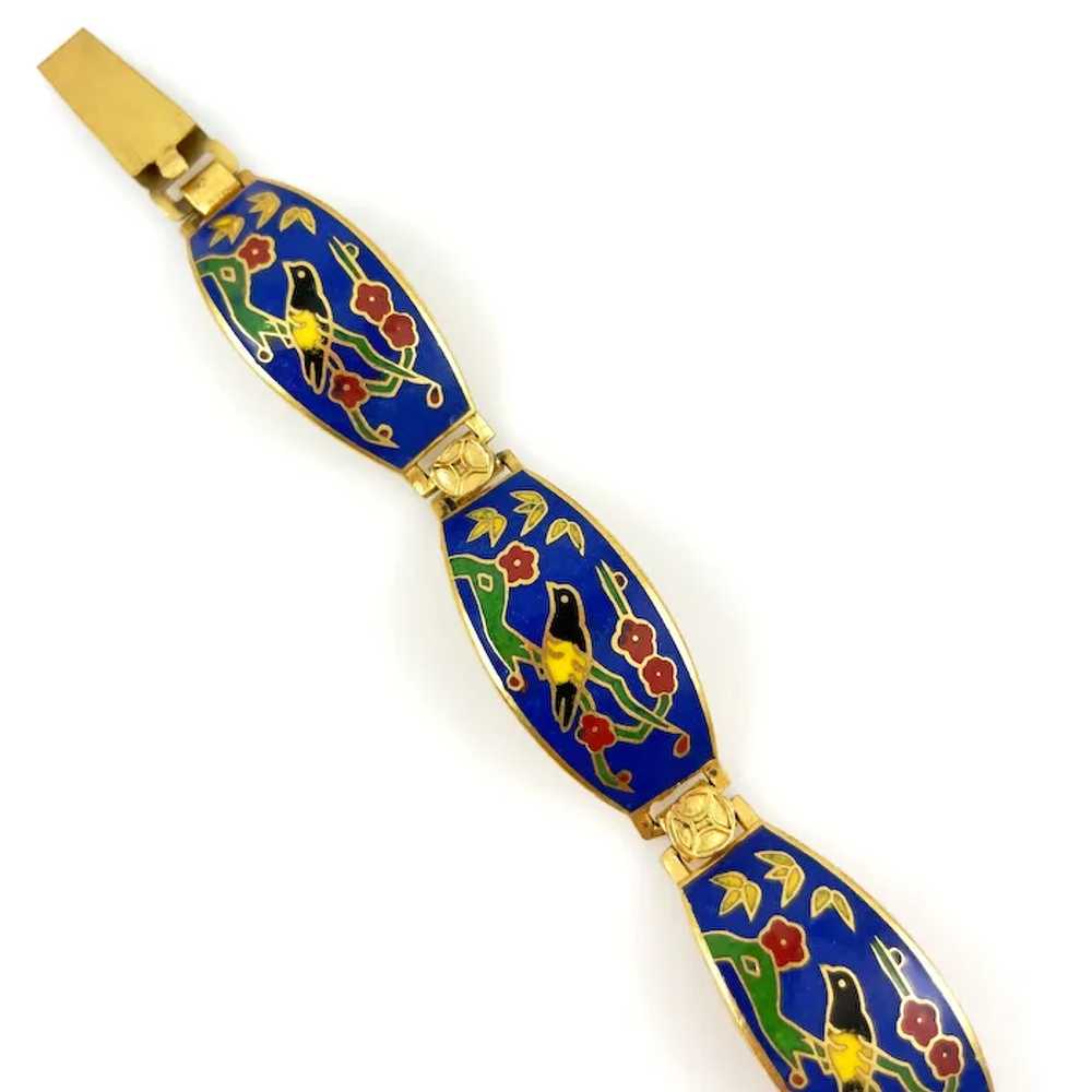 Cloisonne Blue Bird Enamel Bracelet Chinese - image 3