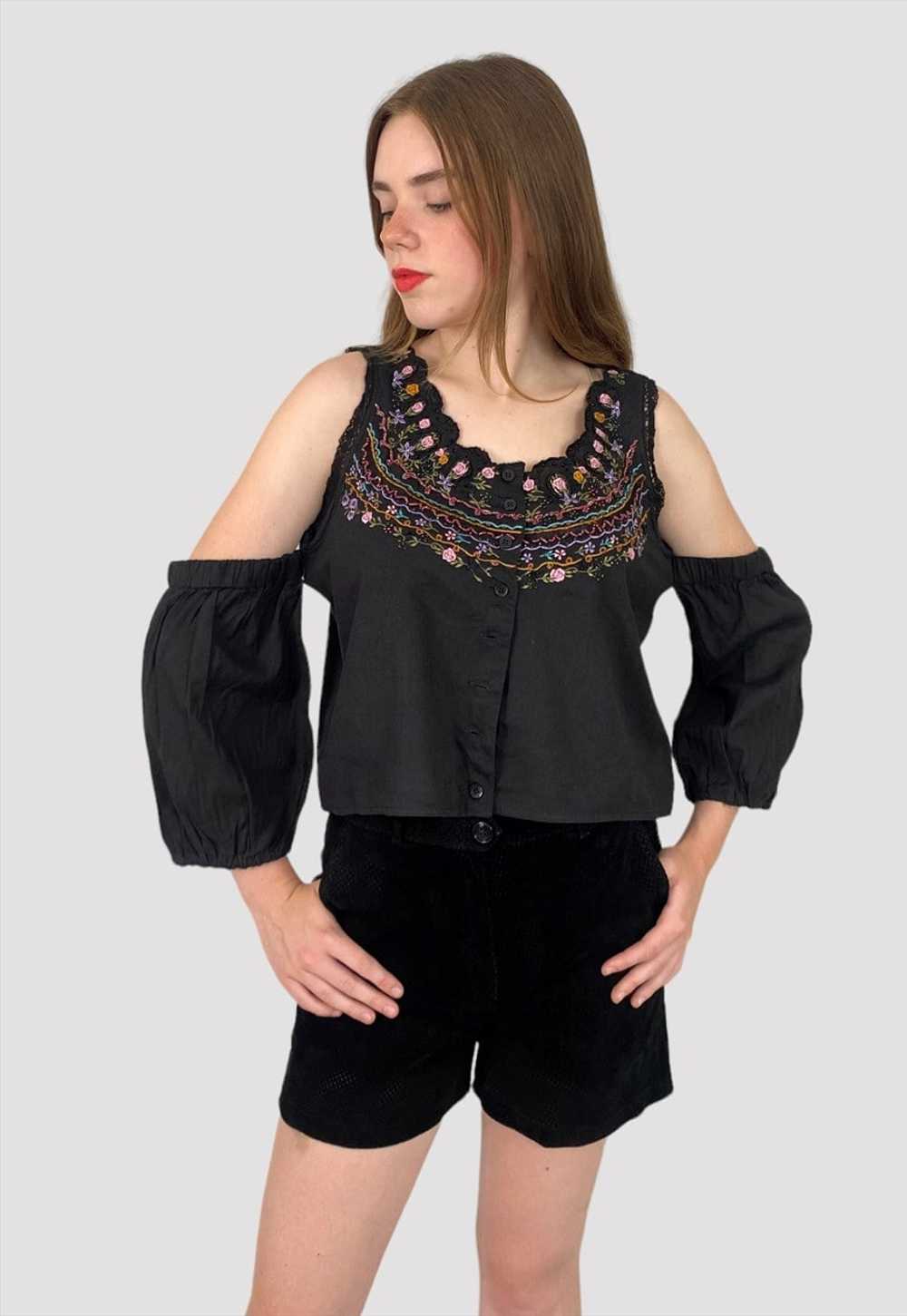 80's Vintage Black Beaded Embroidery Sleeveless C… - image 2