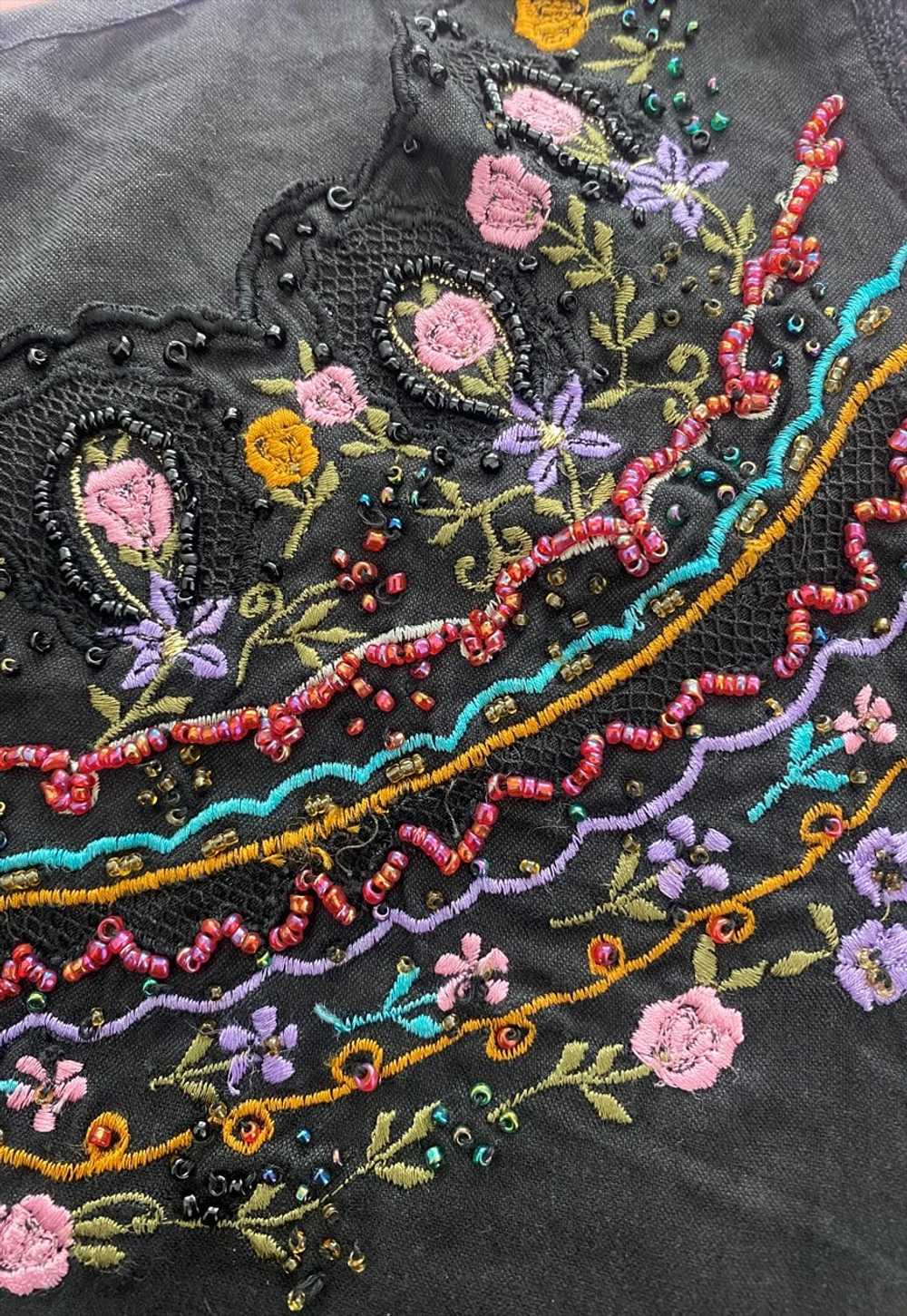 80's Vintage Black Beaded Embroidery Sleeveless C… - image 5