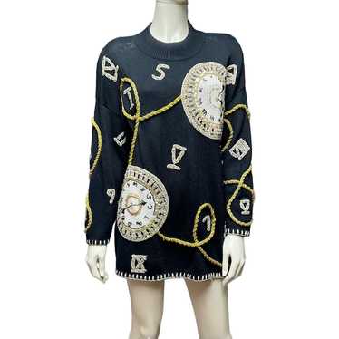1980s Marisa Christina Beaded Clock Sweater