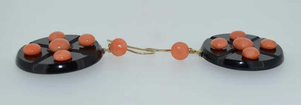 Stunning Art Deco Gold Coral and Jet Earrings - image 7