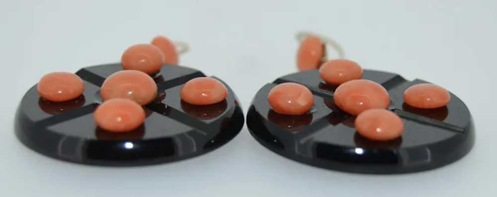 Stunning Art Deco Gold Coral and Jet Earrings - image 8