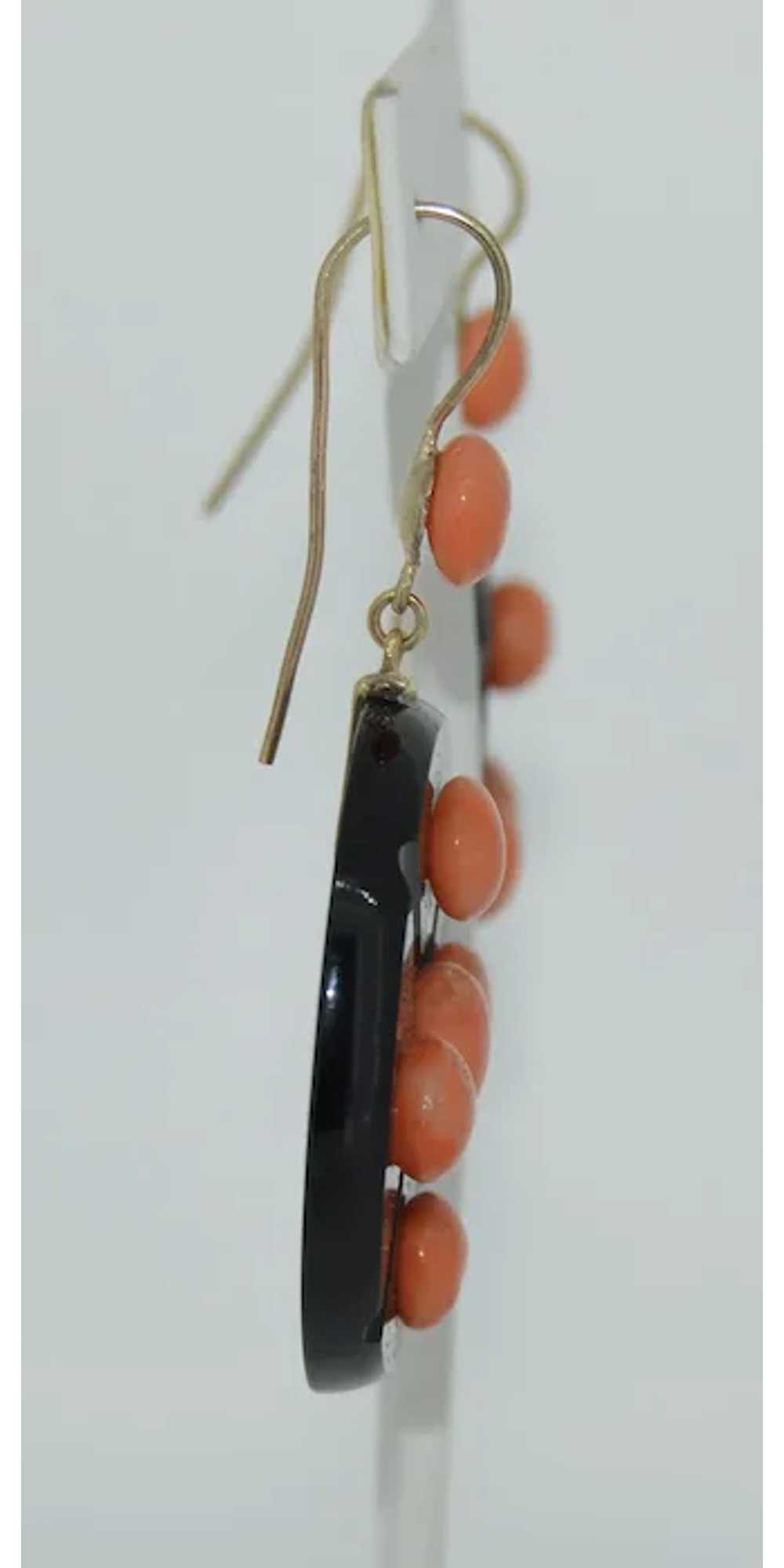 Stunning Art Deco Gold Coral and Jet Earrings - image 9