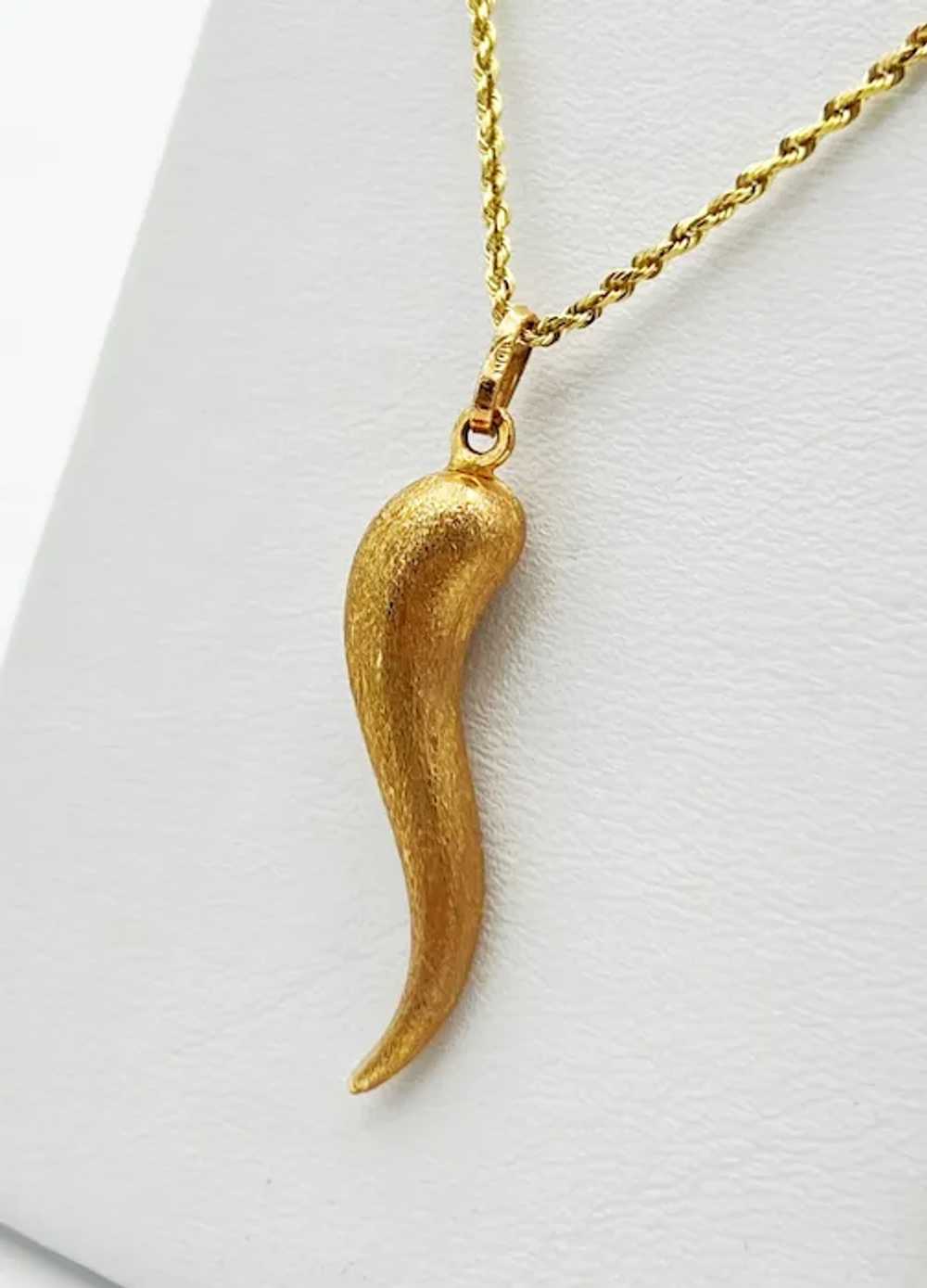 14K Rose Gold Italian Horn Pendant - image 2