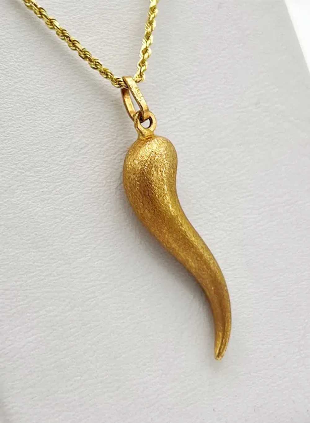 14K Rose Gold Italian Horn Pendant - image 3