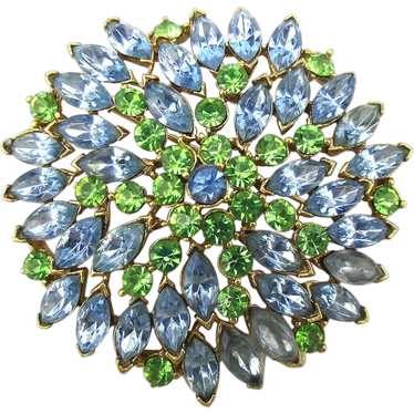 Big Vintage Crystal Rhinestone Pin Brooch - Blue … - image 1