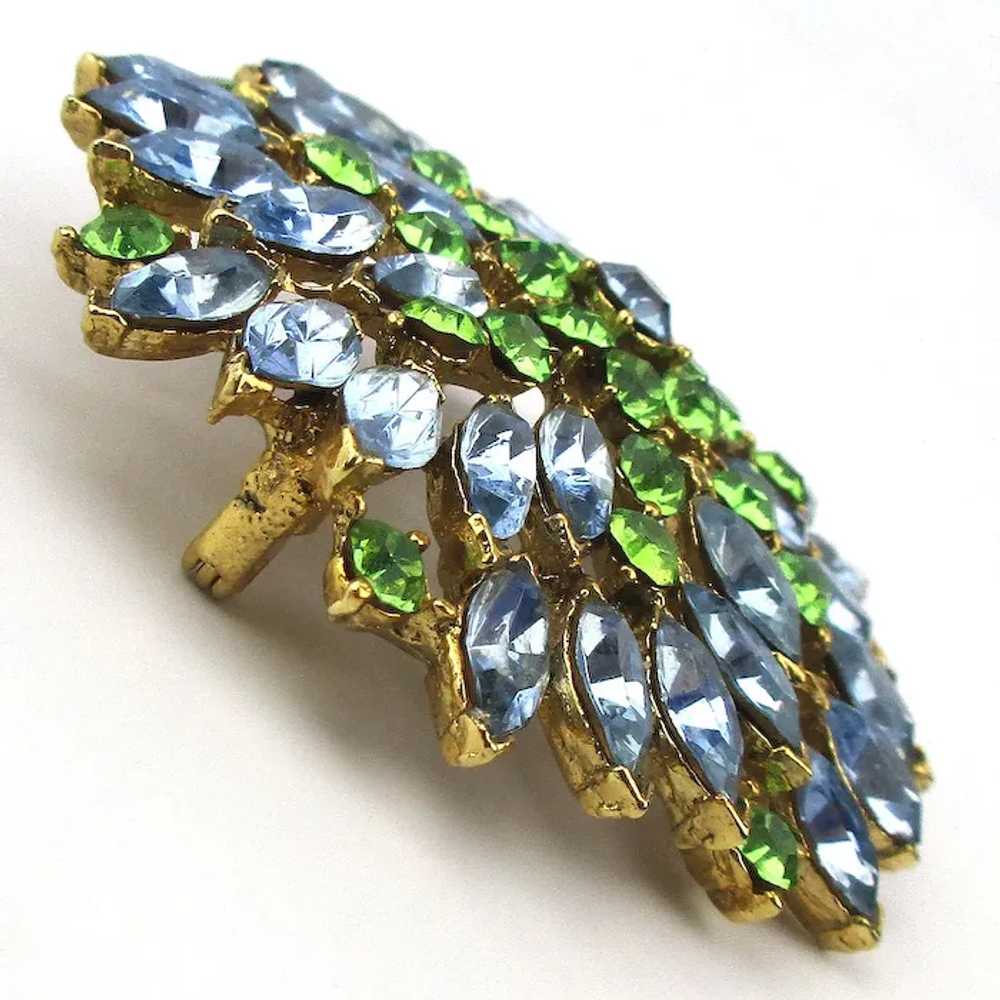 Big Vintage Crystal Rhinestone Pin Brooch - Blue … - image 2