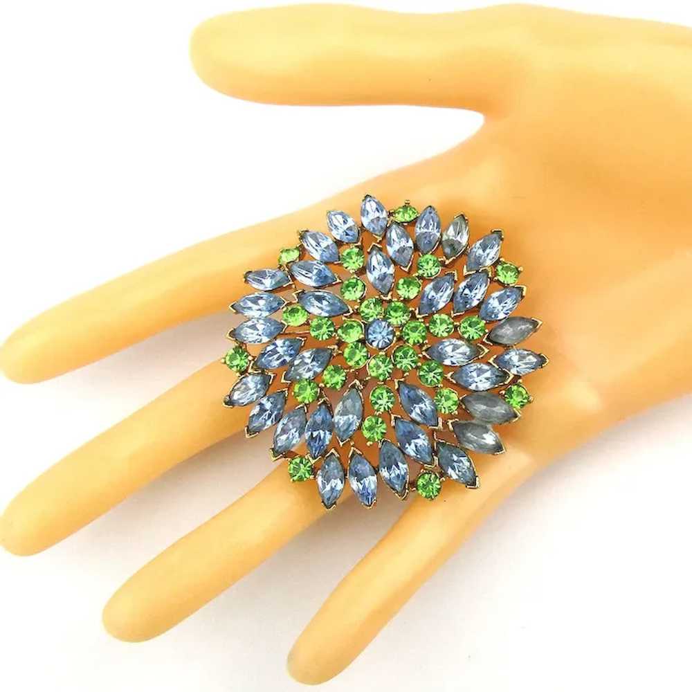 Big Vintage Crystal Rhinestone Pin Brooch - Blue … - image 3