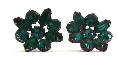 Vintage Sterling Silver Green Glass Stone Earrings - image 1