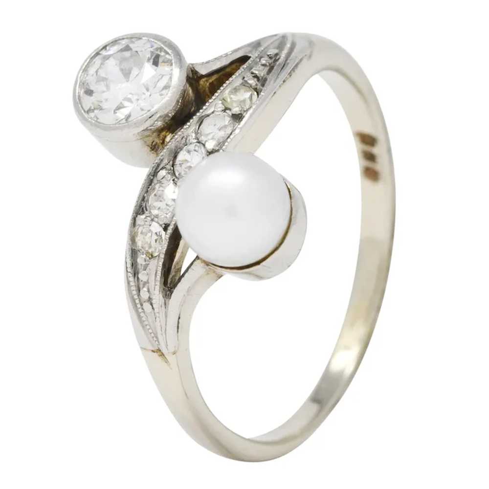 Retro Pearl Diamond 14 Karat White Gold Toi Et Mo… - image 10
