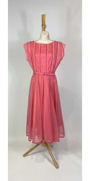 1950s Carol King Pink Chiffon Swing Dress