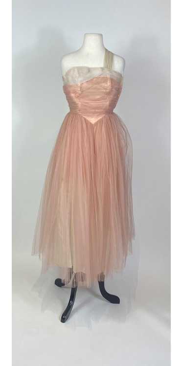 1950s Pink and Cream Ombre Tulle Party Dress