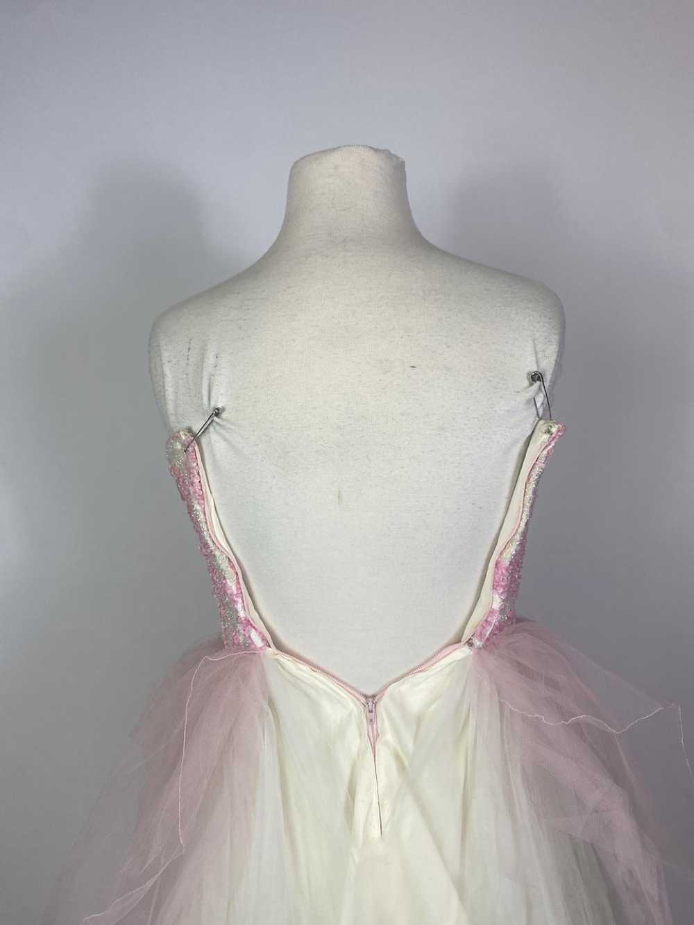 1950s Cream and Pink Glitter and Pearl Tulle Stra… - image 9