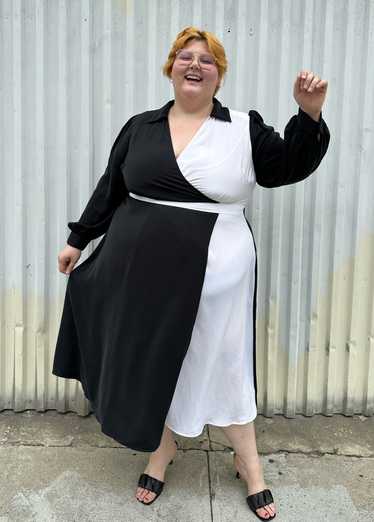 Eloquii Black & White Collared Wrap Dress, Size 22 - image 1
